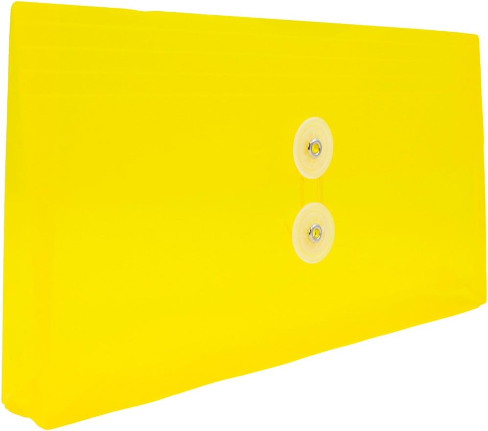 JAM PAPER Plastic Envelopes with Button & String Tie Closure - #10 Business Booklet - 5 1/4 x 10 - Yellow - 12/Pack