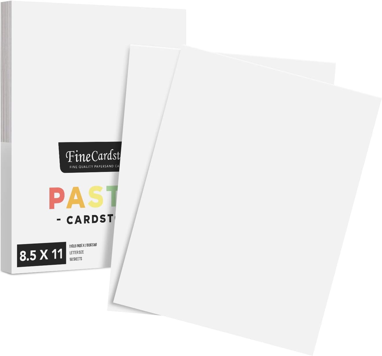 8.5 x 11" White Pastel Color Cardstock Paper - Great for Arts and Crafts, Wedding Invitations, Cards and Stationery Printing | Medium to Heavy Card Stock 110lb Index (199gsm) | 50 Sheets per Pack