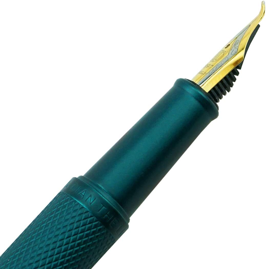 Asvine Dark Green Fude Pen, Bent Nib Fountain Pen Calligraphy (Fine to Broad) with Converter and Metal Pen Case Set