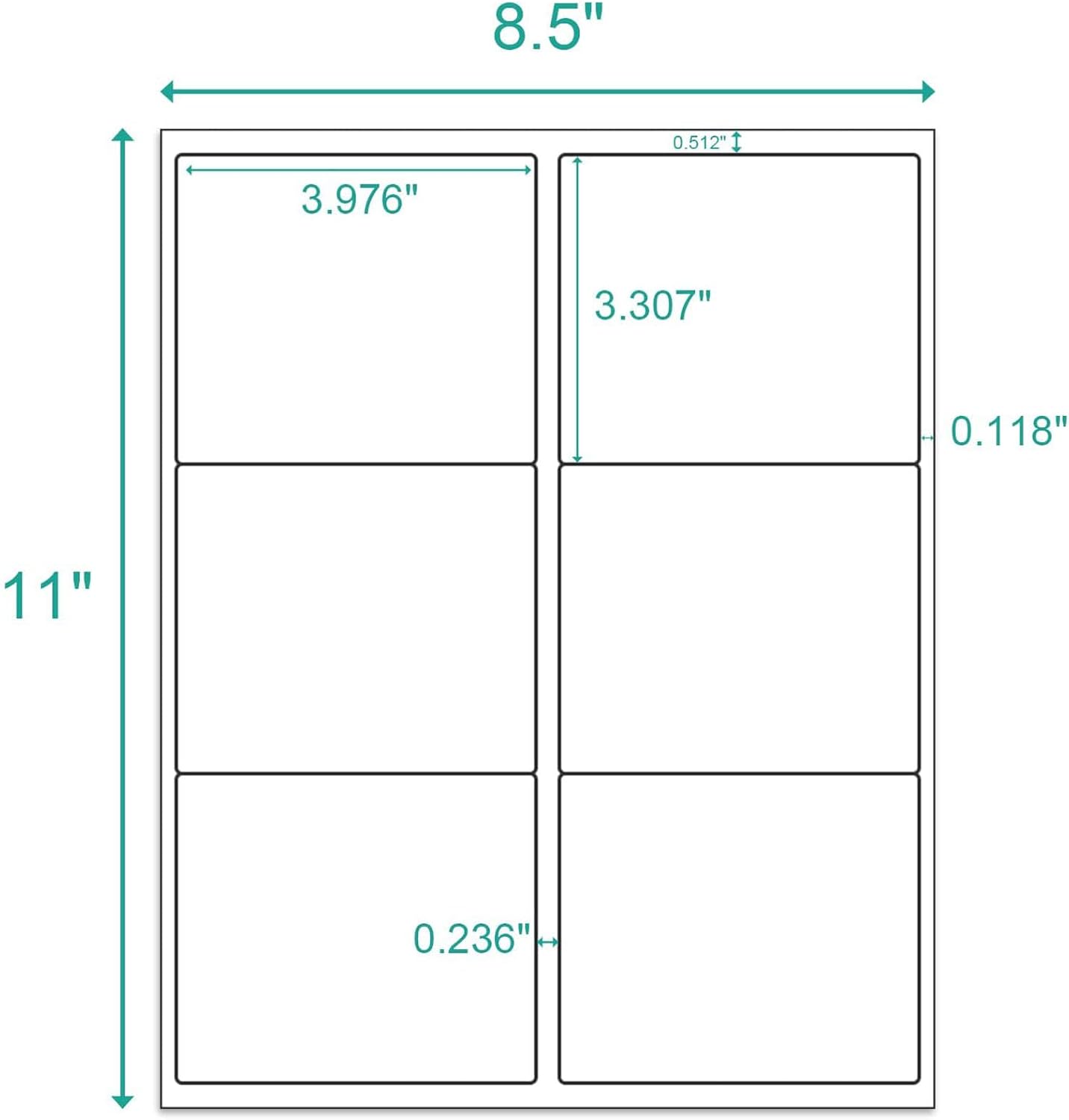 200 Sheets 1200 Count Labels White Permanent Self Adhesive Shipping Labels, 3 1/3” x 4” 6-Up Printable Stickers for Laser & Inkjet Printers
