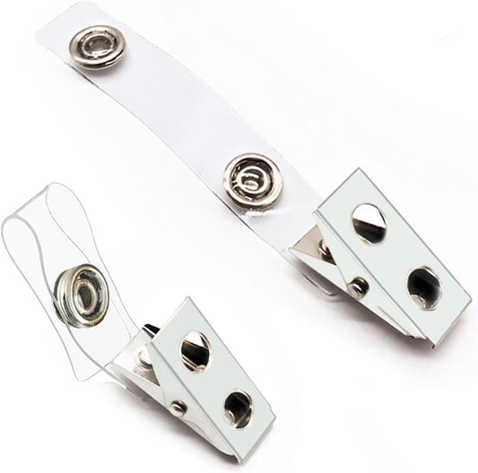 100Pcs Premium Metal Badge Clips with Clear PVC Straps for ID Cards, Badge Holders, Name Tags, Work Badges