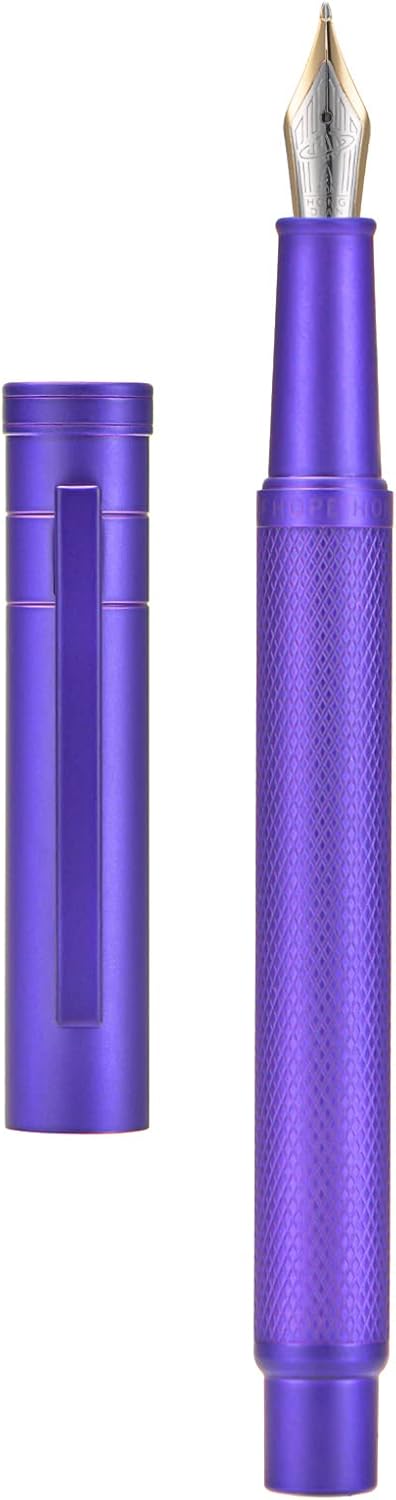 Hongdian 1851 Purple Forest Fountain Pen Blade Nib Classic Design Calligraphy Pen with Converter and Metal Pen Case Set