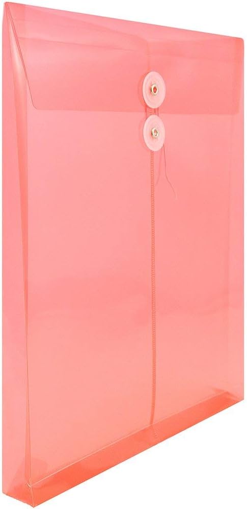 JAM PAPER Plastic Envelopes with Button & String Tie Closure - Letter Open End - 9 3/4 x 11 3/4 - Red - 12/Pack