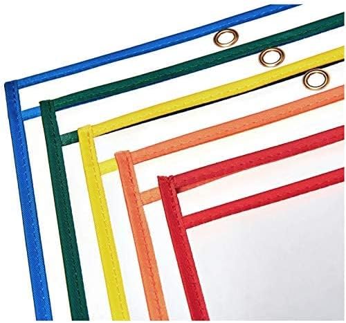 Amazon Basics Heavy Duty Dry Erase Ticket Holder Pockets with Clear Plastic Film and Multicolored Fabric Edge, 8.5" X 11", Pack of 25
