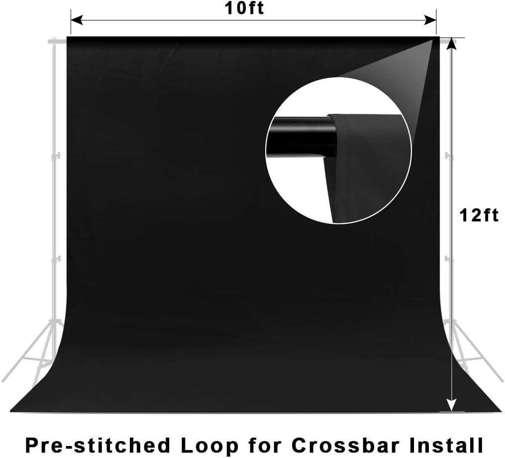 10X12ft Black Backdrop, LCUIRC Photo Backdrop Curtain Polyester Background for Portraits Pet Photoshoot and Birthday Party Halloween Decoration