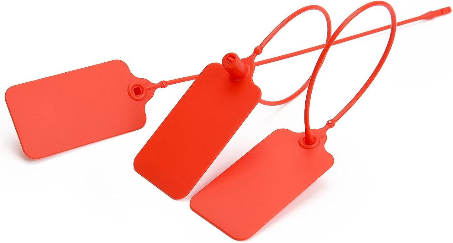 50 Red Blank Plastic Tags for Labeling Waterproof Hanging Labels Writable Tags Seal Plastic Marking Label for Clothes Bags Keys Inventory with One Marker Pen