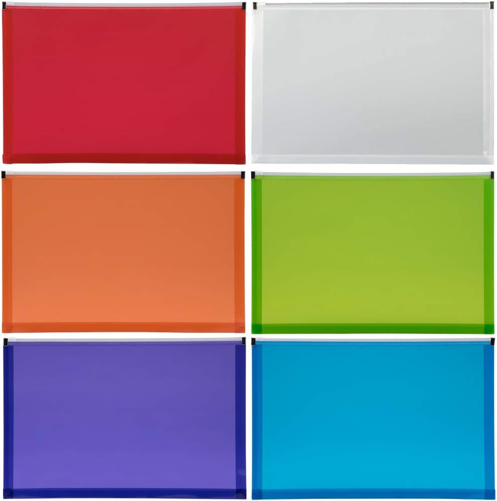 JAM PAPER Plastic Envelopes with Zip Closure - Legal Booklet - 9 1/2 x 14 1/2 - Assorted - 6/Pack