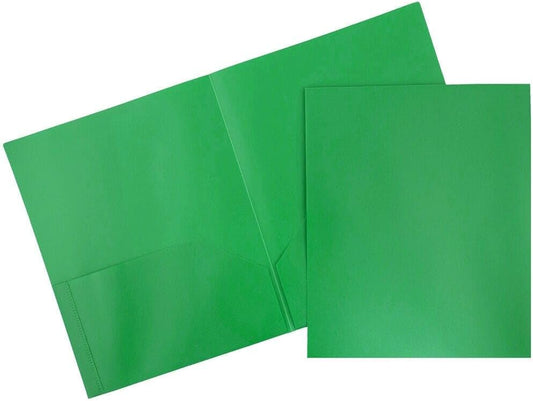 JAM PAPER Plastic 2 Pocket POP Folders - Durable School Folders - Green - Bulk 48/Pack