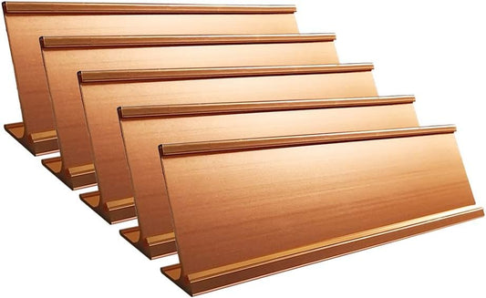 2" x 10" Aluminum Desk Name Plate Holder, Office Business Desk Sign Holder Desktop-5 Pack (Rose Gold)
