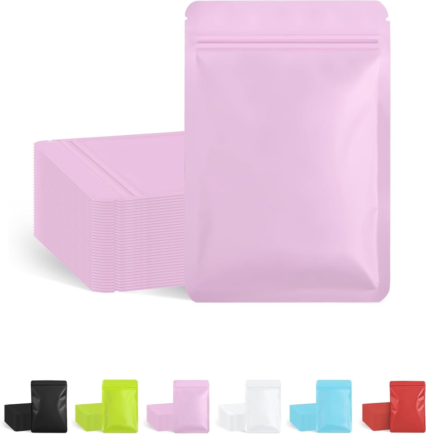 100 Pack Resealable Packaging Bags for Small Business Double-Sided Color Smell Proof Bags for Food Storage Flat Bags (Pink, 2.7" x 3.8")