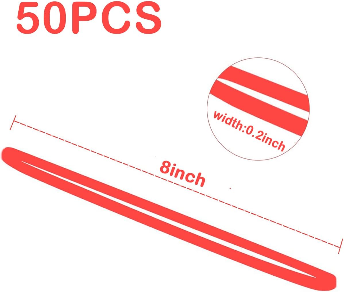 AMUU Rubber Bands 50 Pack 8inch Big Large Rubber Band for Trash Cans Elastic Rubber Bands for Office Supplies File Folders Box Books gifts Notebook Red