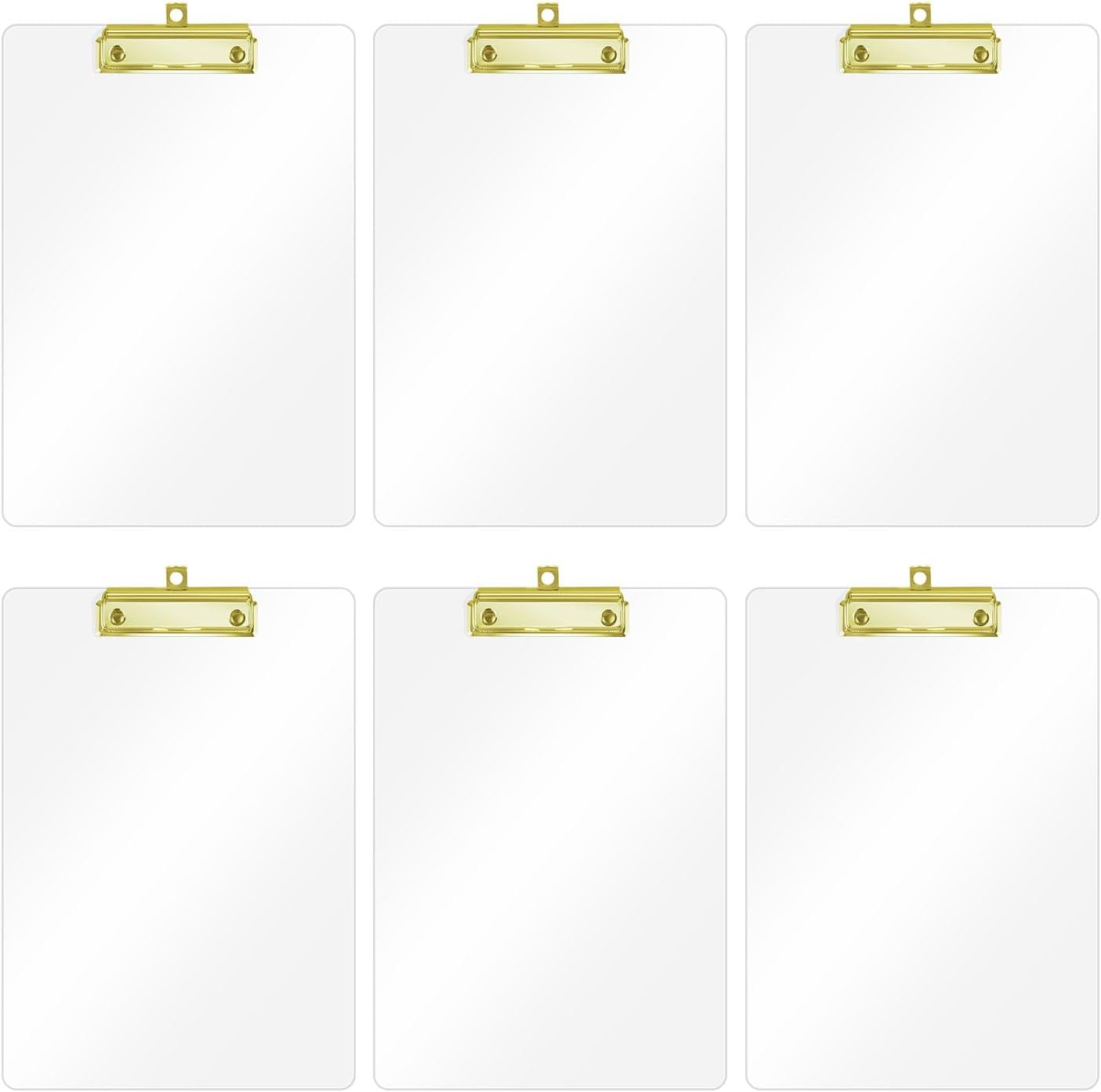 Honagu Acrylic Clear Clipboards, Transparent Plastic Clipboard with Gold Strong Clip Hidden Hanging Hole, A4 Letter Size Clipboards for Nurses, Art Student, Teachers,School & Office Supplies, 6PC
