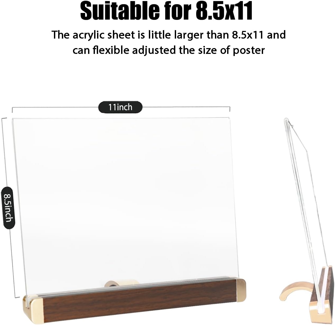 8.5 x 11 Acrylic Sign Holder, Classic Wooden Gold Stand, Double Sided Display Table Top Paper Holder, for Office, Cafe, Store, Menu, Certificate, Document (Horizontal, 6pack)