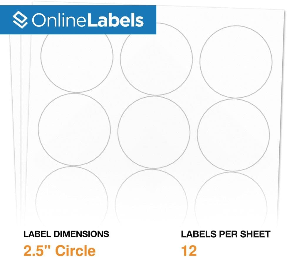 2.5" Round White Matte Labels - Permanent - for Candle/Jar Lids, Product & Favor Labels - 12,000 Circle Stickers (1,000 Sheets) - OL350WX - Compatible with Inkjet & Laser Printers - OnlineLabels