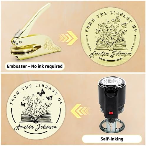 Book Embosser Personalized | Embosser Stamp Custom | Ex Libris | Book Stamp Personalized | from The Library of | Floral Book Press | Library Stamp Personalized (Gold)