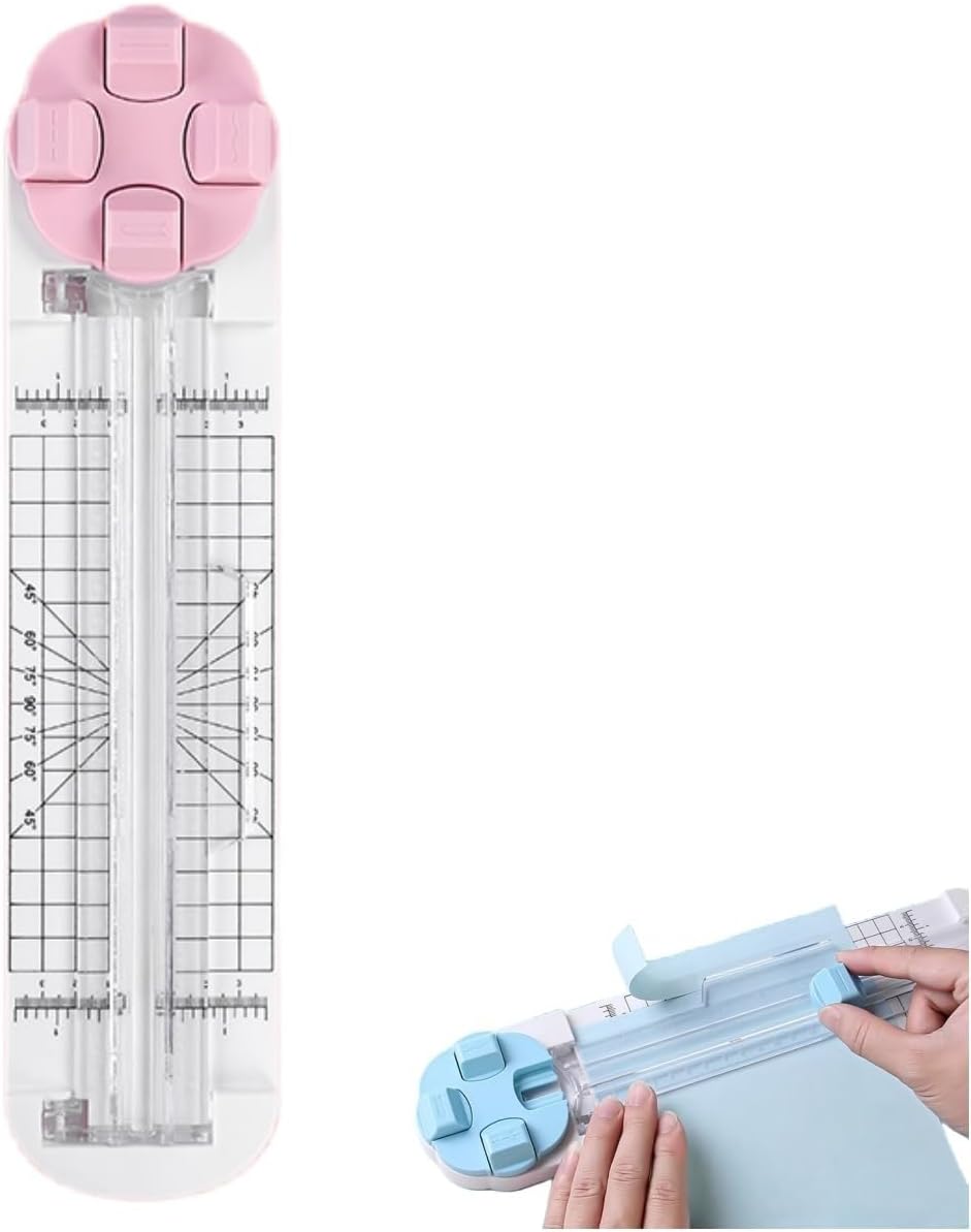 4-in-1 Multi-Function Paper Trimmer,Bidirectional Papers Cutter, Equipped with Straight,4 in 1 Paper Cutter 4 Styles Craft Paper Cutter Multi-Function Scrapbooking Tool (Pink)