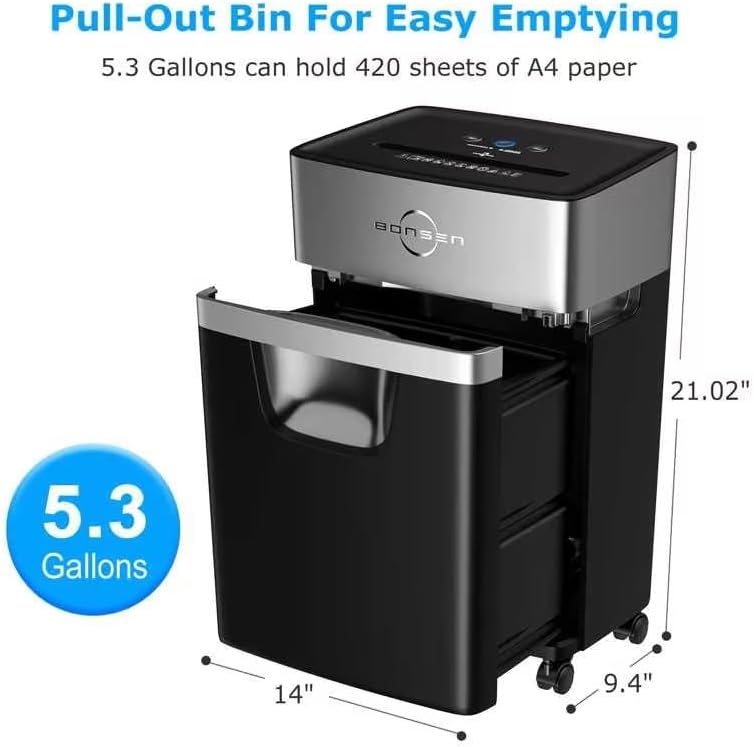 BONSEN 16-Sheet Heavy Duty Paper Shredder for Office, 60-Minute Running Time Cross-Cut CD Shredder with 60dB Low-Noise, 5.3-Gallon Pull Out Bin, Anti-Jam & Quiet Shredder for Home Office (S3102)
