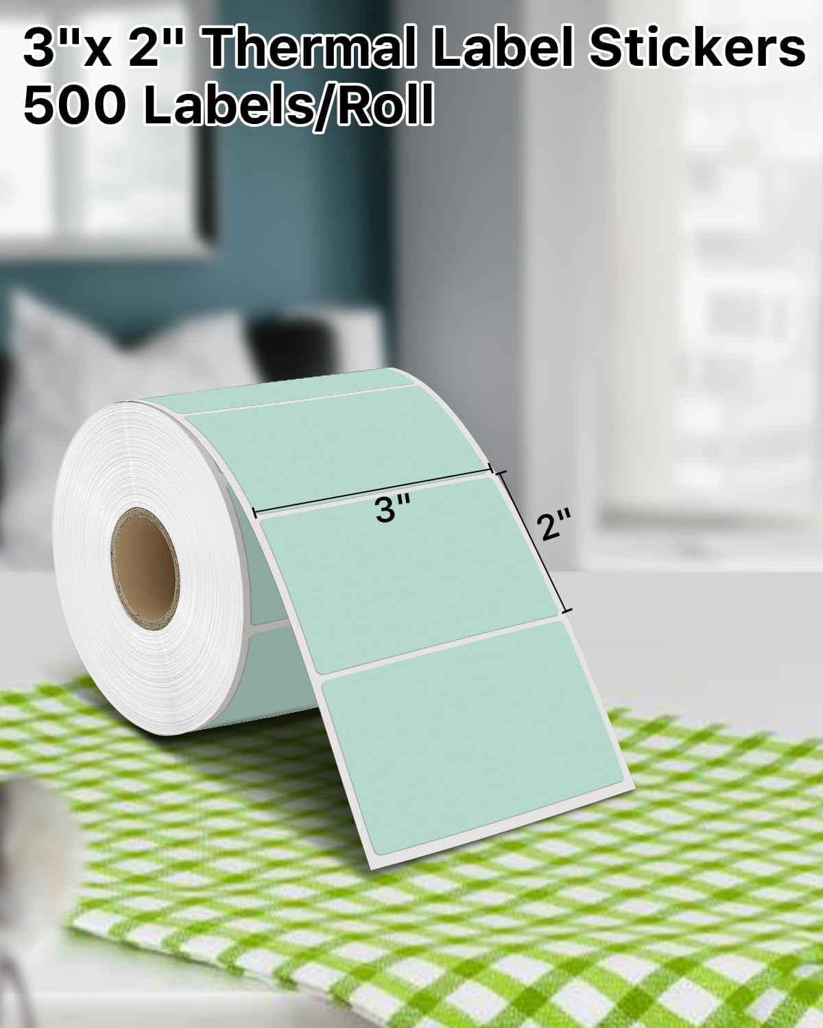 iEager 3" x 2" Thermal Labels, Rectangle Thermal Printer Stickers, Self-Adhesive Durable Sticker with Perforation Line, 500 Labels/Roll, Green