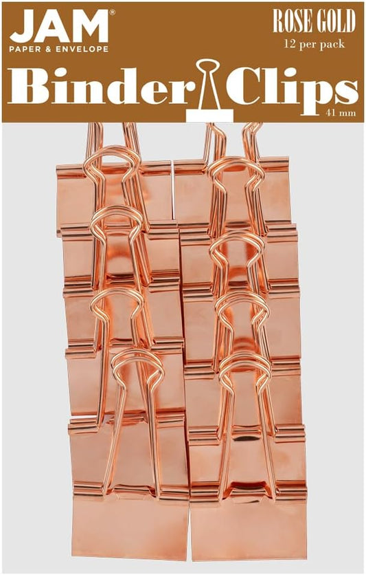 JAM PAPER Colorful Binder Clips - Large - 1 1/2 Inch (41 mm) - Rose Gold Binderclips - 12/Pack