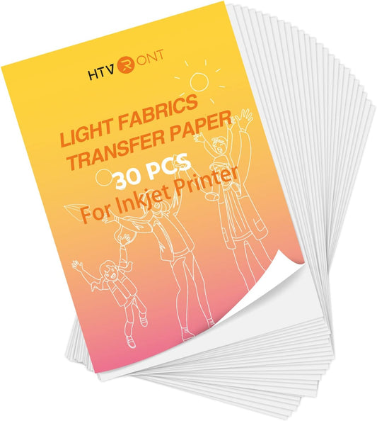 HTVRONT Heat Transfer Paper for Light T Shirts -30 Pack 8.5x11" Printable Heat Transfer Vinyl for Inkjet Printer, Easy to Use,Iron on Transfer Paper Vibrant Color, Durable & Soft