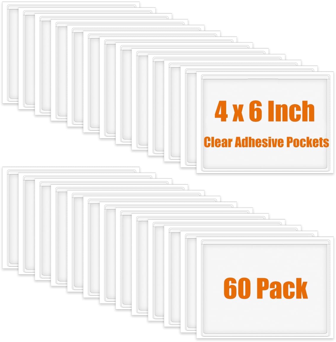 60 Pack Clear Self Adhesive Label Pockets, Label Holders Index Card Pockets Card Holder Shelf Label Holder for Organizing and Protecting (4 x 6 inches)