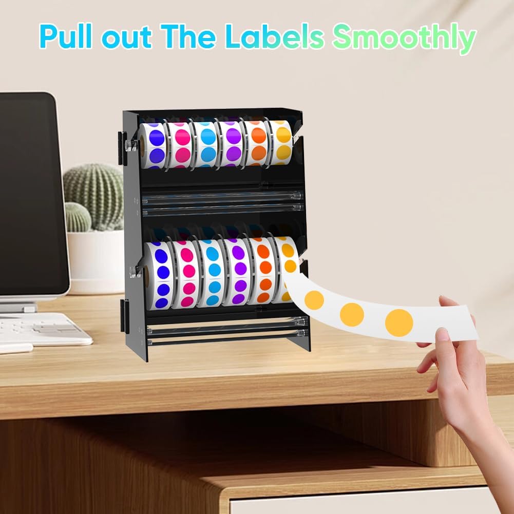Acrylic Sticker Roll Dispenser Holder - Double-Layer Disks Adjustable Label Dispenser for Rolls of Sticker Labels Suitable for Office School Home - Sticker Roll Holder Organizer
