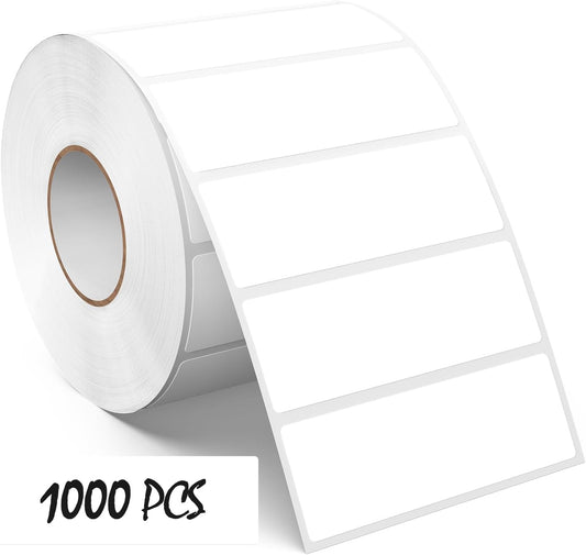 3 × 1 Inches White Rectangle Color Coding Labels 1000 PCS, Self-Adhesive Writable Waterproof Vinyl Blank Sticker Roll for Office Home School Business