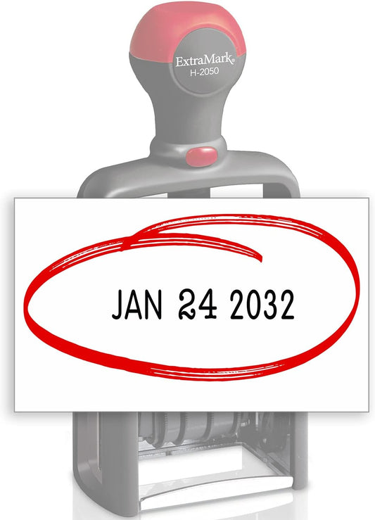 Heavy Duty Office Date Stamp - Brush Stroke Design - Self Inking Dater - Red/Black Ink Color