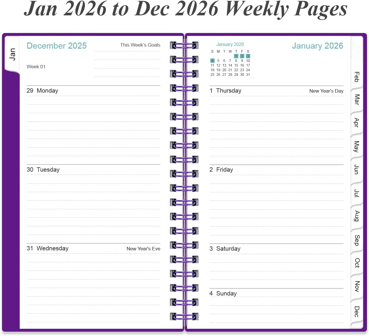 2025-2026 Pocket Planner/Calendar - 2025-2026 Planner from July 2025 - June 2026, Planner 2025-26 with 12 Tabs, Twin-Wire Binding, Inner Pocket, 3.75" x 6.75, Purple