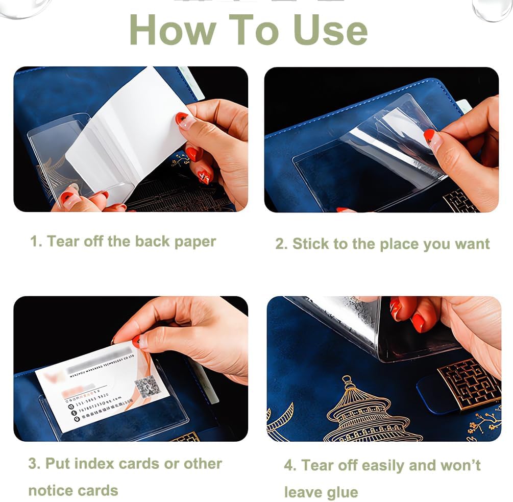 60 Pack Clear Self Adhesive Label Pockets, 4 x1 Inch Label Holders Index Card Pockets Card Holder Shelf Label Holder for Organizing