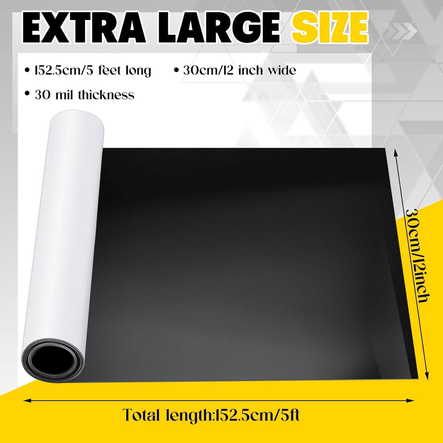 12 Inch x 5ft x 30mil Extra Large Adhesive Magnetic Sheet Roll Not Printable Adhesive Backing Cut and Customize Flexible Sheet Blank White Surface Magnetic Sign for Craft Photo Craft, Glossy