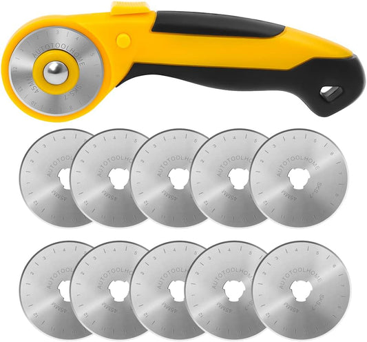 AUTOTOOLHOME 45mm Rotary Cutter Automatic Fabric Cutter Quick Change Blades with Safety Lock for Quilting, Sewing, Crafts, Replacement Blades (color02)