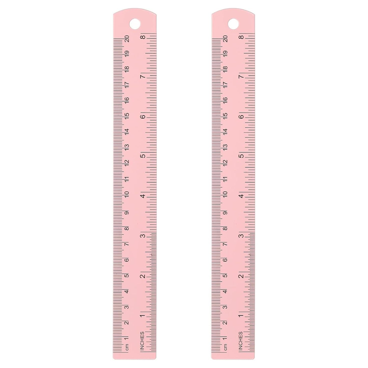 HARFINGTON 2pcs Metal Straight Ruler 20cm Metric SAE Aluminum Alloy Measuring Rulers Scale Tool with Hole for Measure Study Reading Classroom Office, Pink
