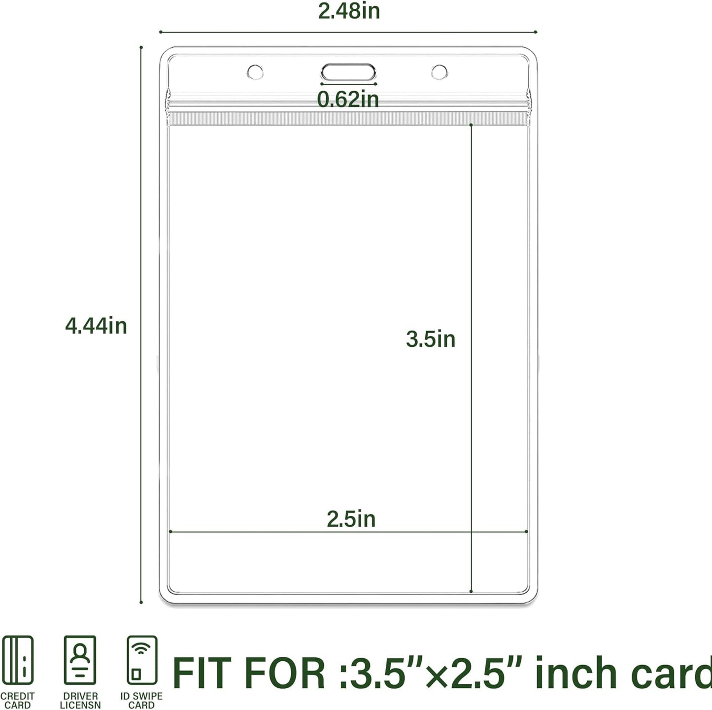 50 Pcs Vertical Clear ID Badge Holders, 3.5×2.5 Inch Waterproof PVC Plastic Badge Holders with Resealable Zip, Fits RFID/Proximity/Badge Swipe Cards, Credit Cards, Office, School, Events