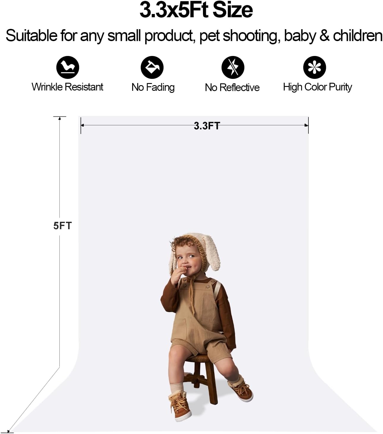 3.3x5Ft White Backdrop C loth for Photography, White Background Screen for Studio, Portrait, and Product Shooting, Video, Photography Background Seamless for Streaming Live Party Ins Decoration