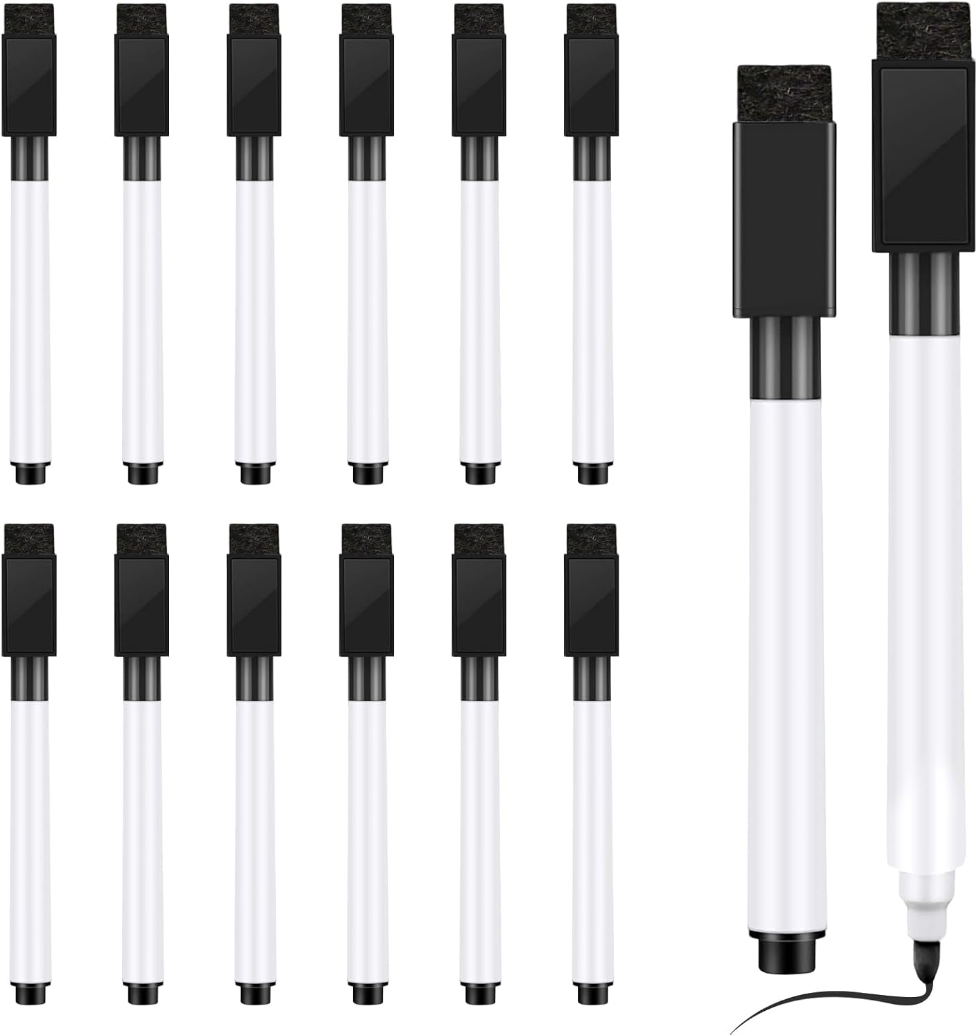 12 Pcs Black Dry Erase Markers, Whiteboard Dry Erase Markers Fine Tip Small Magnetic Dry Erase Marker with Eraser Cap for School, Home, Office Supplies