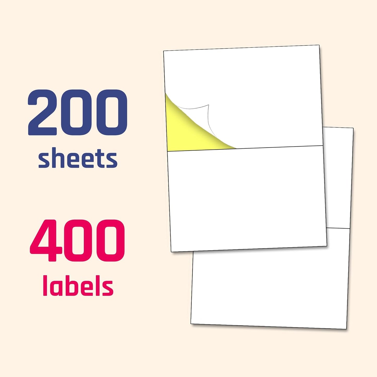 200 Sheets - Half Sheet Shipping Labels, Printable Sticker Paper, for Laser & Inkjet Printers - 2 per Sheet, 400 Pieces