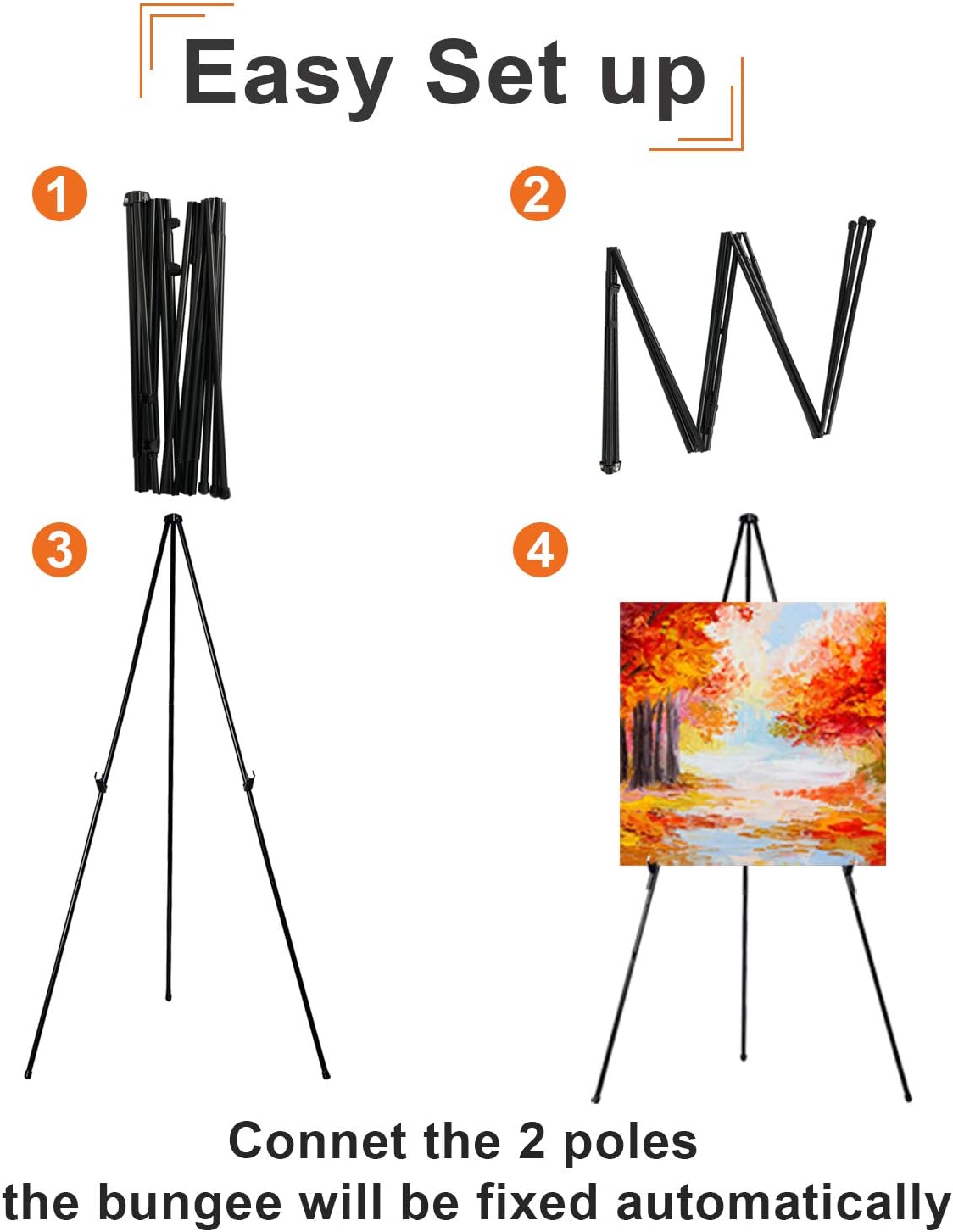 63" Folding Easel Stand for Display,Adjustable Floor Poster Easel for Arts,Pictures,Paintings,Telescoping Black Metal Easel Fit for Signs at Exhibition,Lobby,Holds 5lbs,3Pack