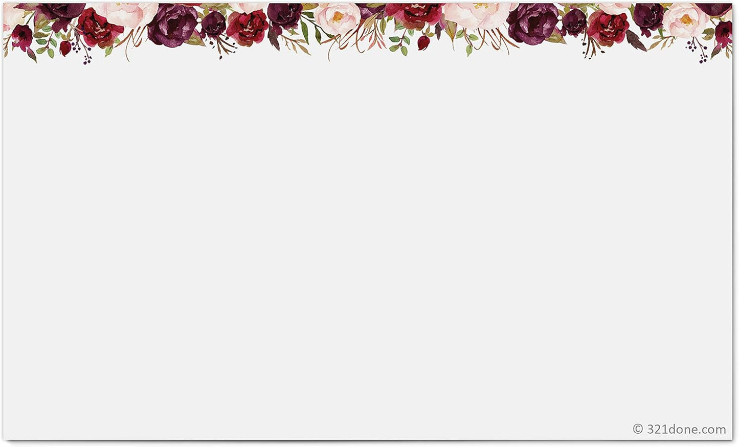 321Done Red Rose Floral Index Cards - Blank, No Lines - (50) Small 3x5 White Cards - For Studying, Learning, Flashcards, Desk Notes, Messages, Notecards, Card Making - Cute, Pretty - Made in the USA