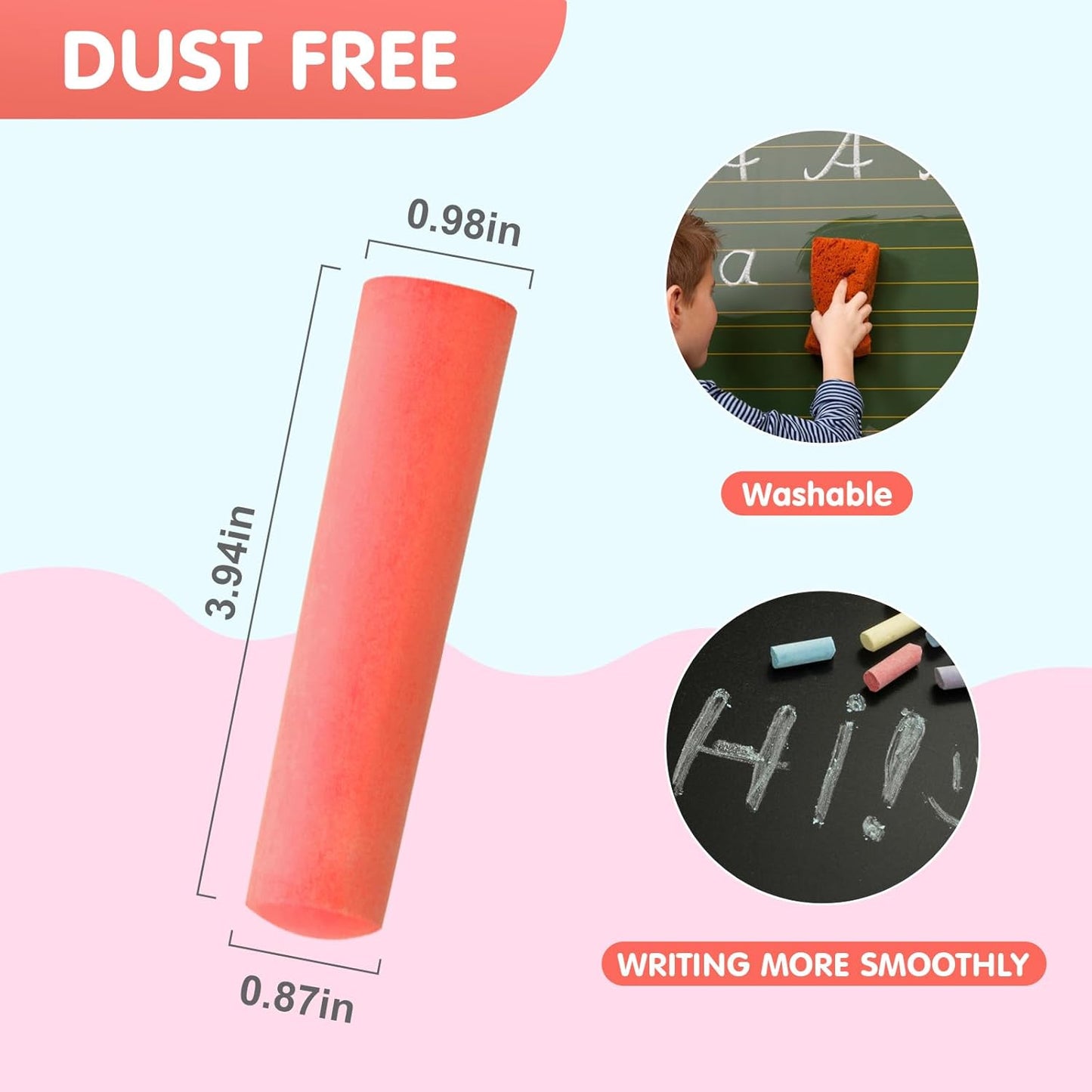 50 Pack Washable Sidewalk Chalks for Kids Non-Toxic Jumbo Chalk for Outdoor Art Play, Colored Chalk for Painting on Chalkboard, Blackboard and Playground(Orange Red)