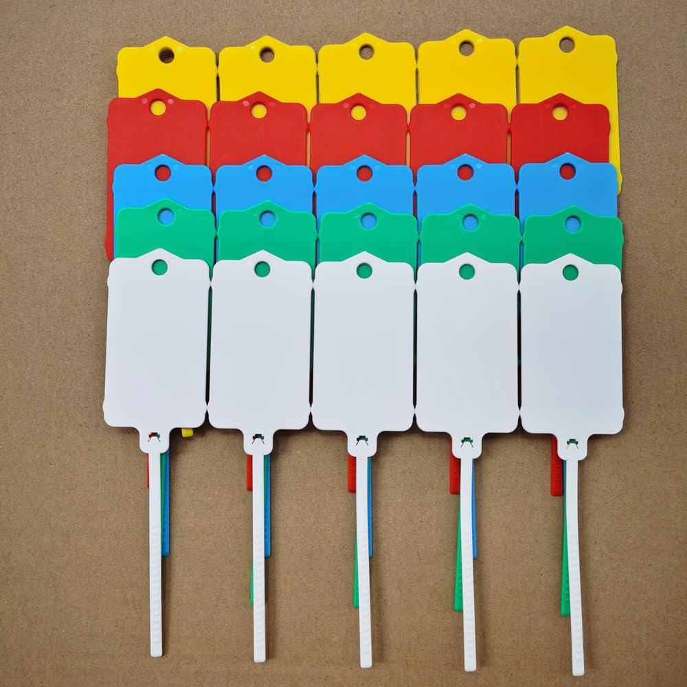 100pcs Reusable Blank Plastic Tags Ties Key Tags 1.45"*2.48" Serrated Tension Sealing Strap with Large Label Plastic Tie Mark Label Waterproof Hang Sign Write on Tag (5 Colors Mixed, 100pcs)
