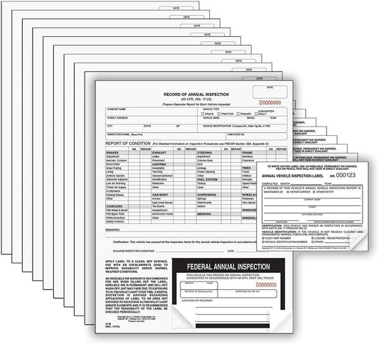 J. J. Keller 10-Pack, Record of Annual Inspection Form with Inspection Decal & Prenumbered Vinyl Adhesive Label 2-Ply, 2-Ply Carbonless Form, DOT Compliant