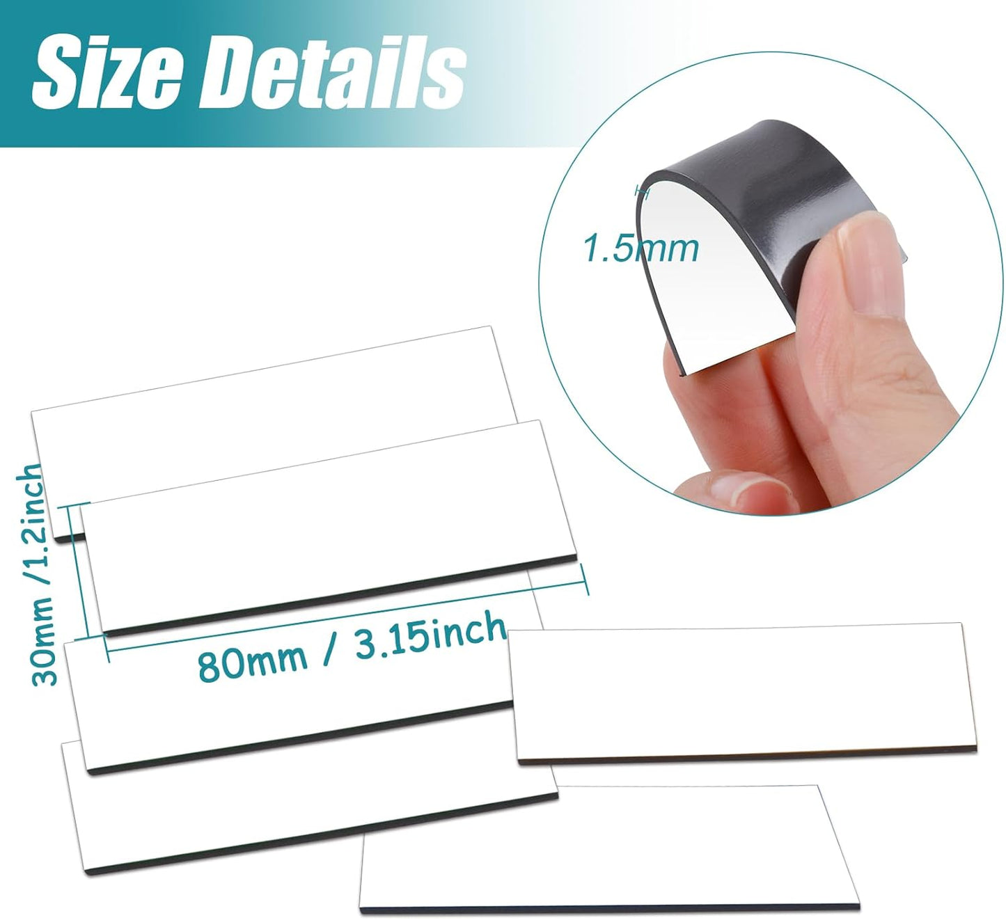 50 Pack Dry Erase Magnetic Labels White Reusable Write On Magnets Sticker, Magnetic Blank Writable Erasable Cards Name Tags for White Board, Garage, Classroom, Home, Office, 3.2'' x 1.2"