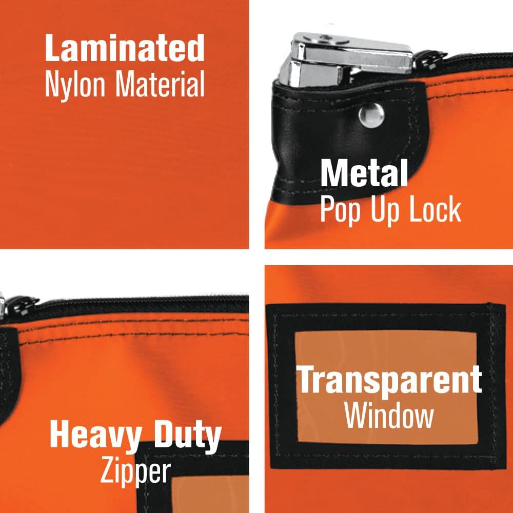 BankSupplies Laminated Nylon Locking Deposit Bag - Orange - 15W x 11H - 2 Keys Included for Each Bag - HIPAA - Puncture Resistant Laminated Nylon - Double Stitched Seams