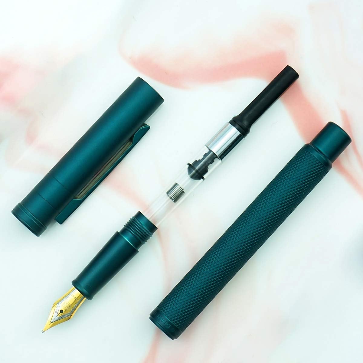 Asvine Dark Green Forest Fountain Pen Fine Nib Classic Design with Converter and Metal Pen Case Set