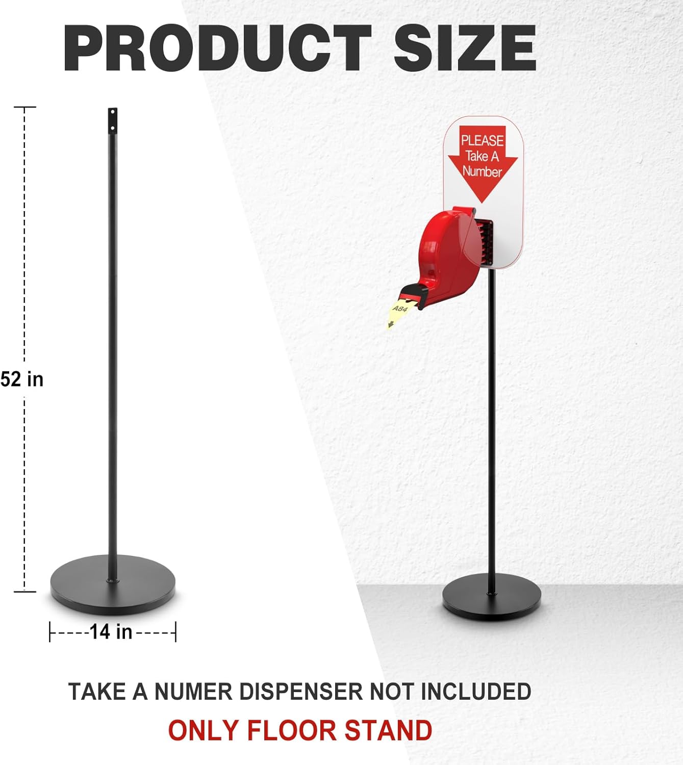 52 Inch Floor Stand for Take a Number System Ticket Dispenser and Sign, Heavy Duty Ticket Dispenser Holder with Round Base Mounting Hardware 4 cm Hole Space for Gag Gift Queue