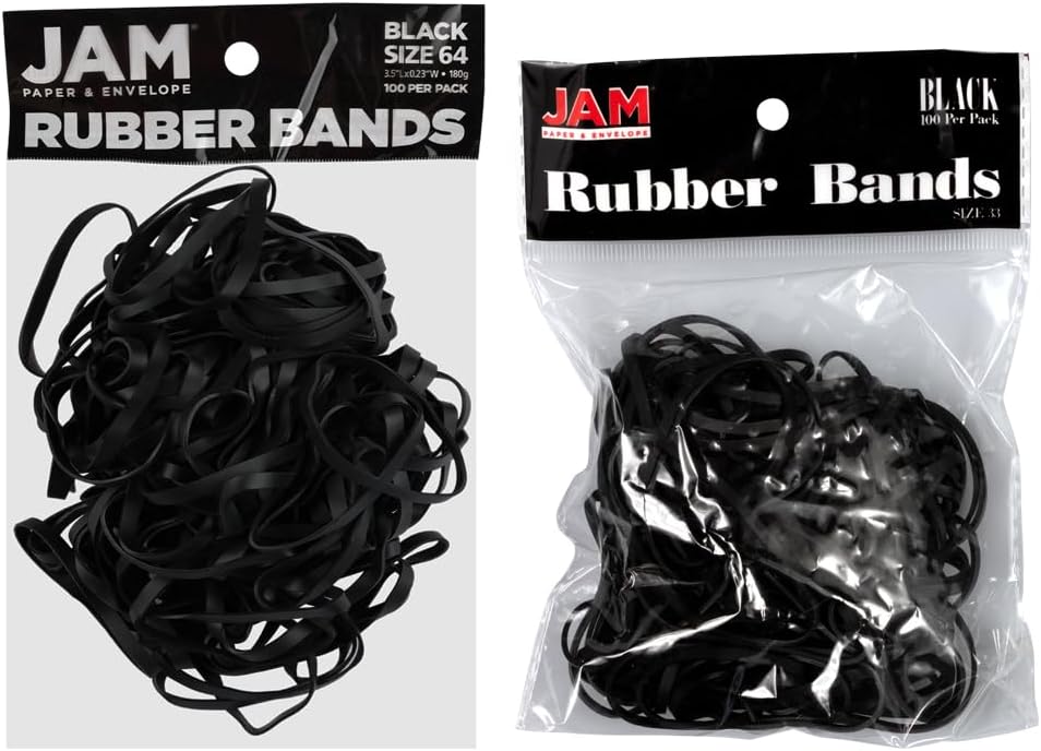 JAM PAPER Colorful Rubber Bands - Sizes 33 & 64 Set - Black Multi-Purpose Rubberbands - 200/Pack