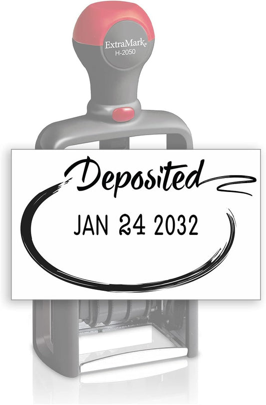 Heavy Duty Style Office Date Stamp with DEPOSITED - Self Inking Dater - Style C - Black Ink Color