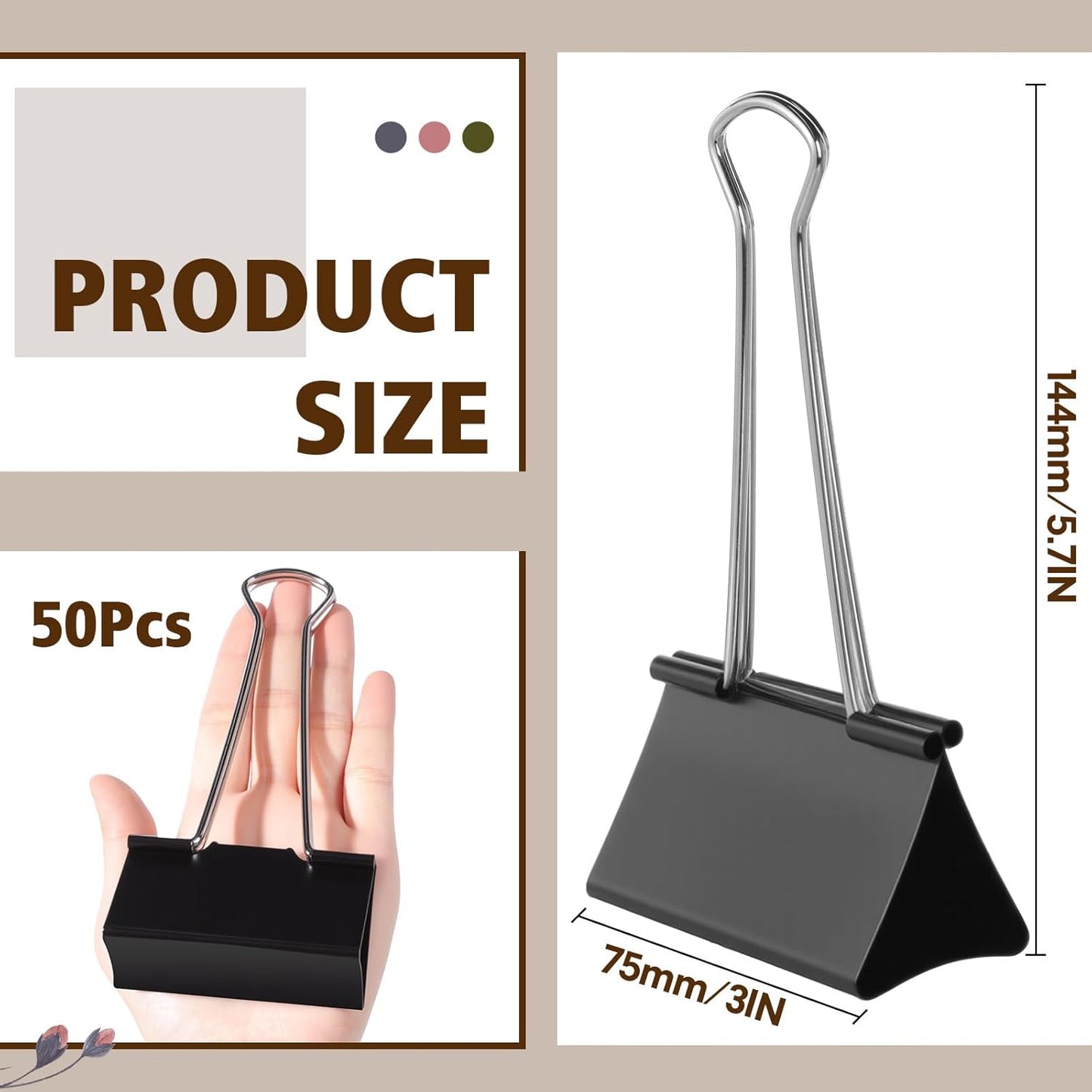 Jetec 50 Pcs 3 Inch Jumbo Binder Clips Extra Large Binder Clips Bulk Black Big Heavy Duty Metal Giant Large Paper Clamps for Office and Home Supplies Organization Kitchen Food Bags Drawing