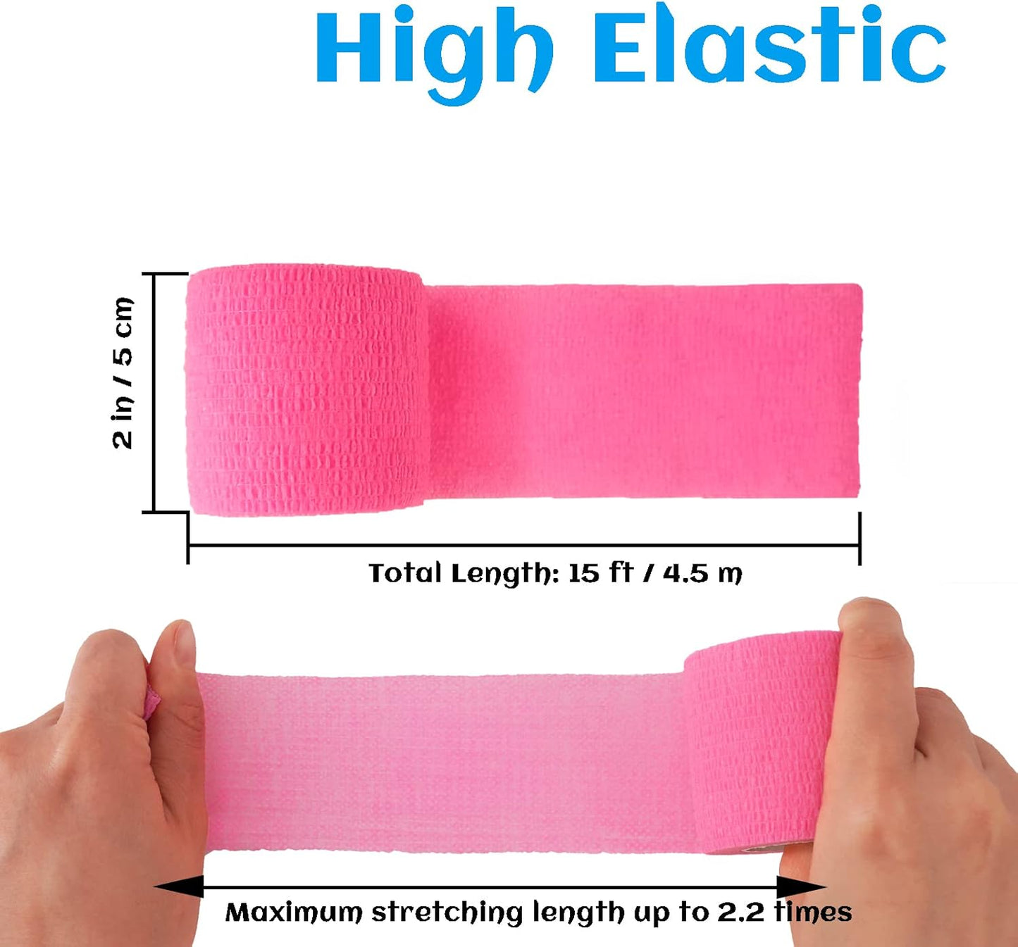 24 Rolls Pink Elastic Self Adhesive Bandage Wrap, Breathable Flexible Fabric Non Woven Cohesive Bandage, Ankle Sprains Swelling Medical First Aid Sports Athletic Tape, Dogs Pet Vet Wrap 2 in x 5 Yards